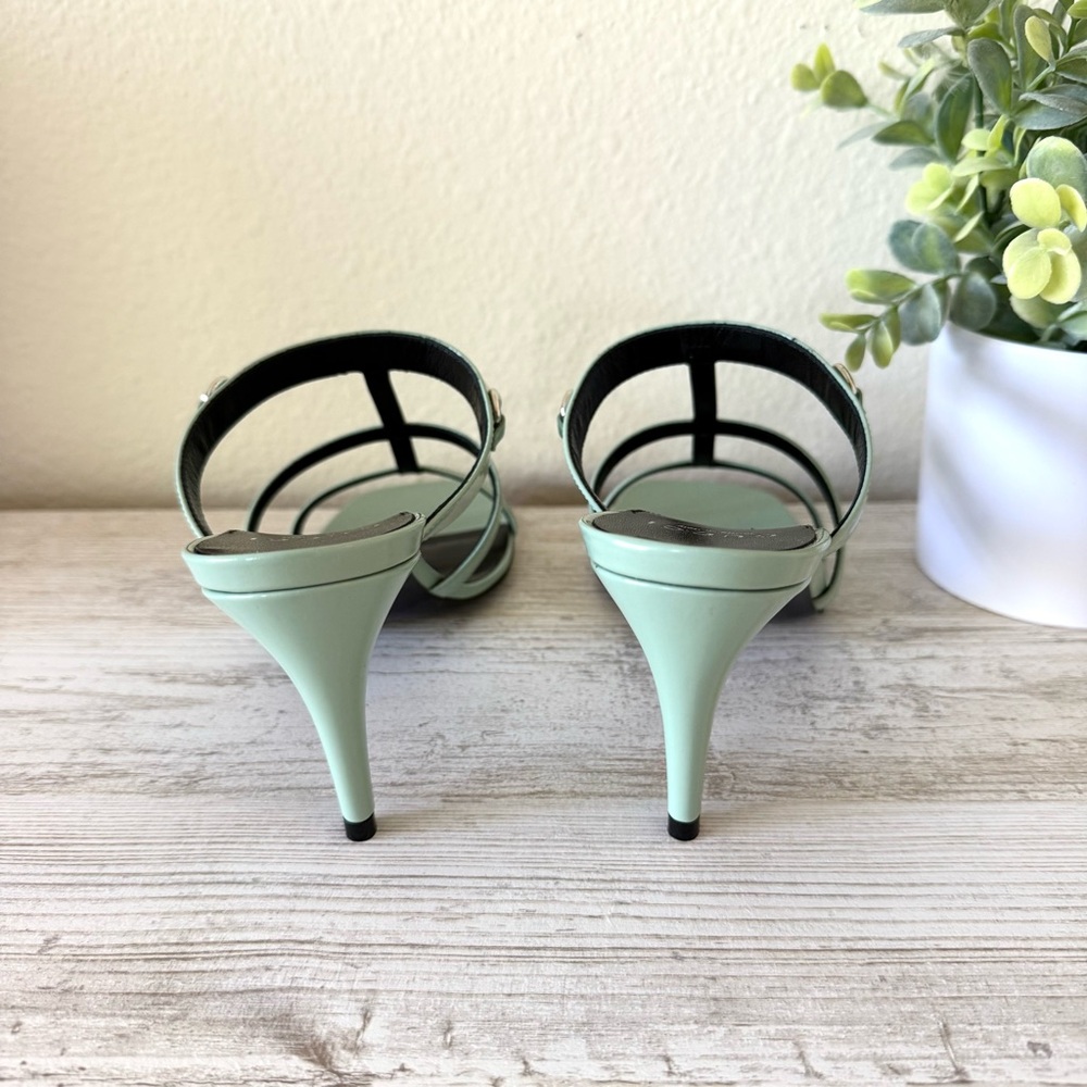 New Gucci Horsebit leather mules heeled sandals, green, size 38.5, US 8.5 - Picture 3 of 9